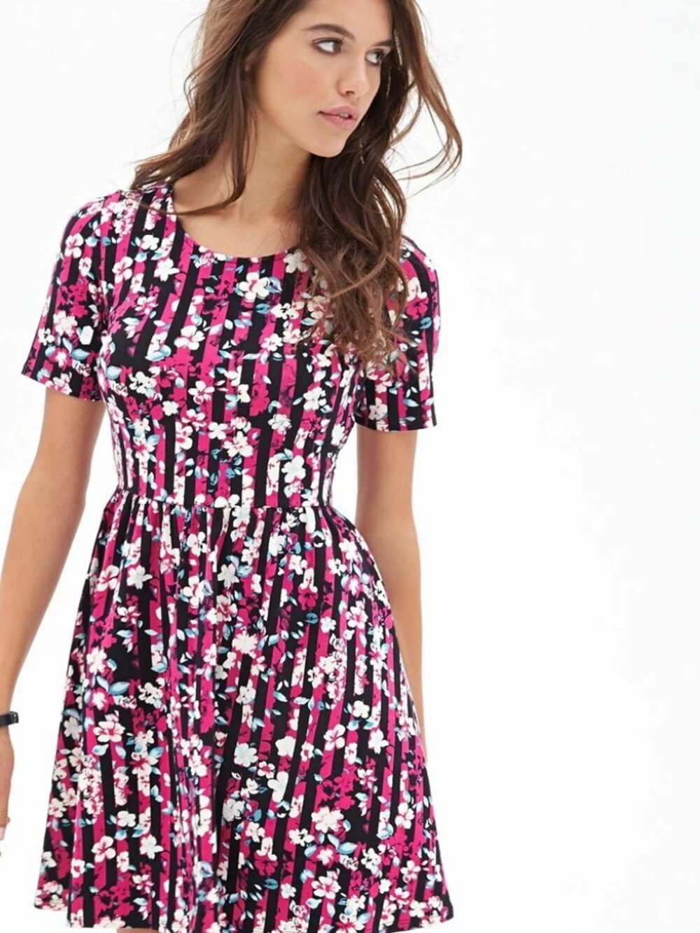 Forever 21 Tropical Floral Skater Dress, size S
